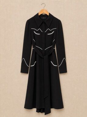 ELLERY Nashville Piped Shirt Dress Black Midi Western Tailored US4